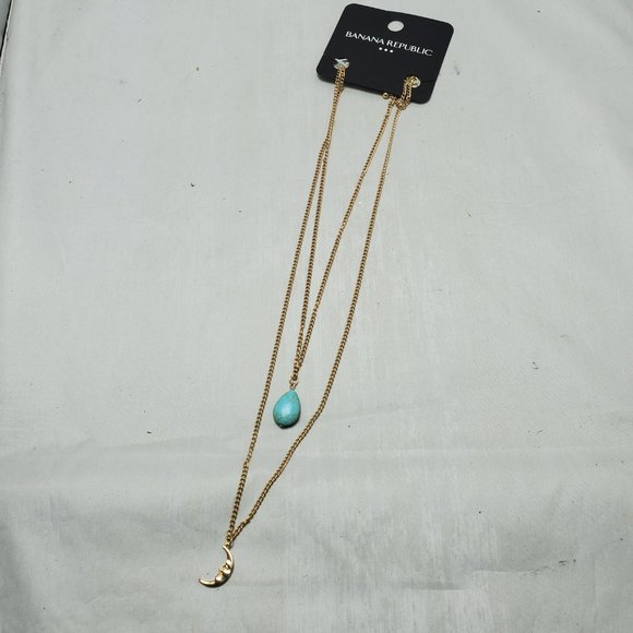 Banana Republic gold crescent moon with turquoise stone gold layered necklace - Picture 4 of 9